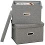 Polecasa Storage Bins with Lid-2 Pack-Removable Lid, Collapsible, Stackable, Linen Fabric. Storage Cubes Boxes Containers Organizer Basket for Home, Office, Bedroom, Closet, and Shelves(Medium| 26L)