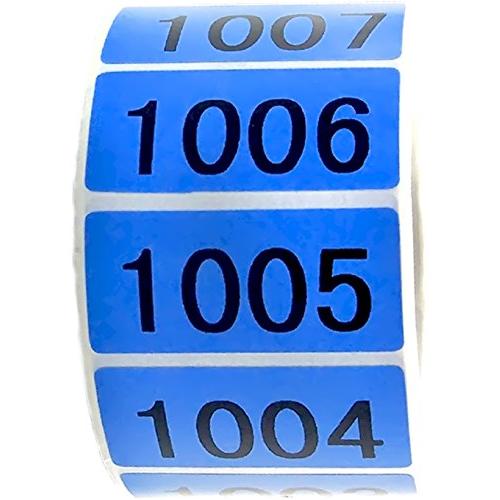 Blue Enzo Consecutively Numbered Sticker Labels 1.5 x 0.75” Water Proof Oil Resistance from Serial Number 1001 to 2000 1.7” Core Roll