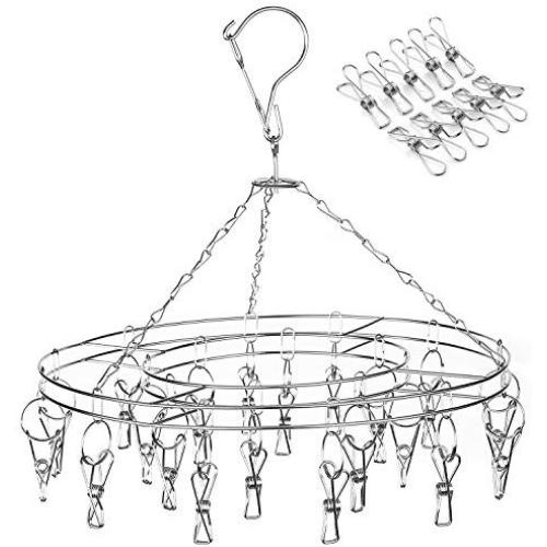 Amagoing Hanging Drying Rack Laundry Drip Hanger with 20 Clips and 10 Replacement for Drying Socks, Baby Clothes, Bras, Towel, Underwear, Hat, Scarf, Pants, Gloves