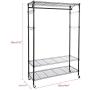 Homdox 3-Tiers Big Size Heavy Duty Wire Shelving Unit Garment Rack with Hanger Bar Wheels+2 Pair Side Hooks,Black