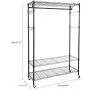 Homdox 3-Tiers Big Size Heavy Duty Wire Shelving Unit Garment Rack with Hanger Bar Wheels+2 Pair Side Hooks,Black