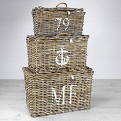 Maine Furniture Co. Kubu Rattan Baskets Set of 3, Boxes with Handle, Multifunctional Storage Organizer, Incredibly Sturdy and Stylish-Small, Medium and Large Size, 40 x 60 x 35 cm, Natural