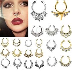 Maggie 11Pcs Fake Septum Clicker Nose Ring Rhinestone Non Piercing Hanger Clip Body Jewelry