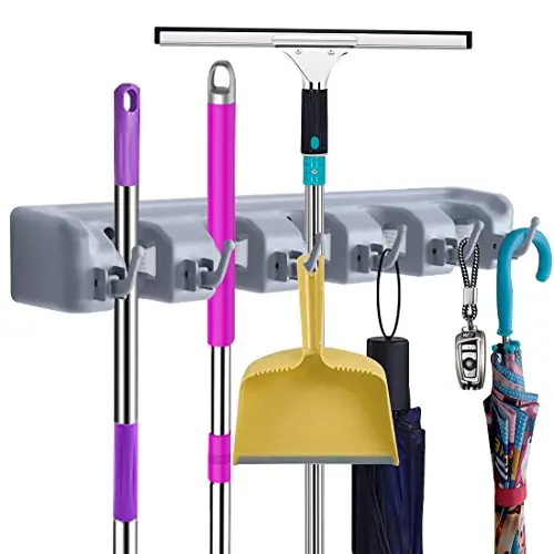 Mop Broom Holder,Wall Mounted Garden Tool Organizer Space Saving Storage Rack Hanger with 5 Position with 6 Hooks Strong Grip Holds up to 11 Tools for Kitchen Garden and Garage Mop Broom Holder,Wall Mounted Garden Tool Organizer Space Saving Storage Rack Hanger with 5 Position with 6 Hooks Strong Grip Holds up to 11 Tools for Kitchen Garden and Garage