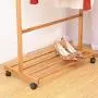 Cxjff Floor Standing Coat Rack Clothes Hat Stand Floor Standing Coat Rack Clothes Hat Stand Hanger Layer Shoes Shelf Wheels 2 Poles 6 Hooks Bamboo, Log Color, 3 Hanger Modern (Size : 70x38x176CM)