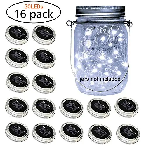 ARAn Solar Mason Jar Lid Lights, 16 Pack 30 LED Fairy Star Firefly String Lids Lights with 16 Hangers and 6 PVC (No Jars),for Mason Jar Patio Garden Wedding Lantern ARAn Solar Mason Jar Lid Lights, 16 Pack 30 LED Fairy Star Firefly String Lids Lights with 16 Hangers and 6 PVC (No Jars),for Mason Jar Patio Garden Wedding Lantern