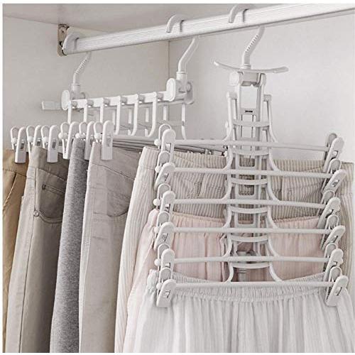 5pcs Plastic Cloth Hangers with Clips Folding Clothes Drying Rack Trousers Pants Hanger Rack Wardrobe Hooks Home Storage Organizer