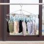 Foldable Clip and Drip Hanger, Sock Hanger Underwear Hanger with 24 Clothespins, Hanger for Drying Towels, Bras, Baby Clothes, Gloves, Stainless Steel Portable Laundry Sock Drying Rack, Small