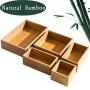 5 Piece Bamboo Drawer Organizer Set, Luxury Wooden Desk Storage Boxes Kit, Multi-use Junk Drawer Organizer for Office, Kitchen, Bedroom, Children Room, Craft, Sewing