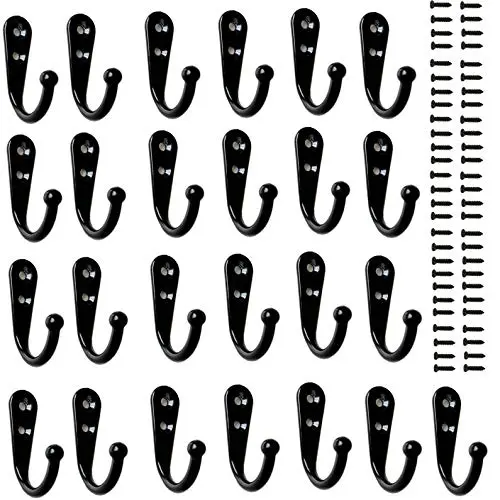 25 Pieces Wall Mounted Coat Hook Robe Hooks Cloth Hanger Coat Hanger Coat Hooks Rustic Hooks and 54 Pieces Screws for Bath Kitchen Garage Single Coat Hanger (Black Color)