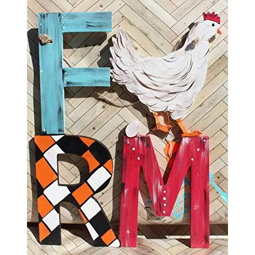 Farm Word Letters and Chicken Door Hanger Sign