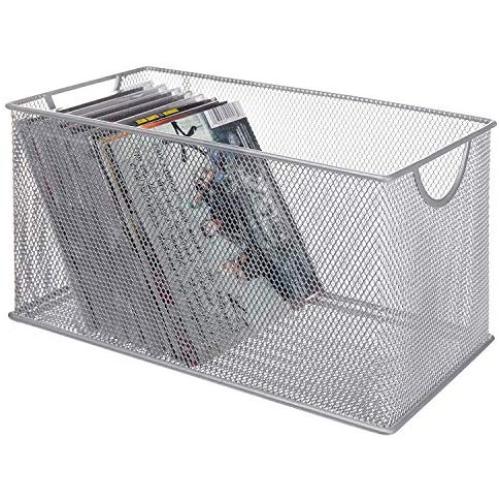 SK SHARKBANG Metal Mesh CD Basket Holder Disc Organizer Desk Storage Bin Boxes for Home&Office Silver