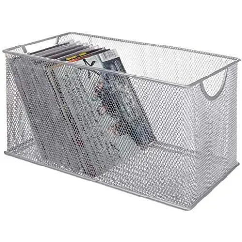 SK SHARKBANG Metal Mesh CD Basket Holder Disc Organizer Desk Storage Bin Boxes for Home&Office Silver