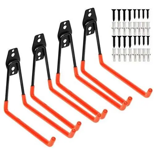 Heavy Duty Garage Storage Utility Double Hooks,Extended Wall Mount Tool Holder Organizer for Ladders,Bike,Chair (4 Pack Orange 7.5" Large U Hook)