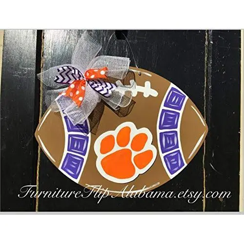 3D Clemson pawprint football door hanger wreath go tigers door decorations 3D Clemson pawprint football door hanger wreath go tigers door decorations