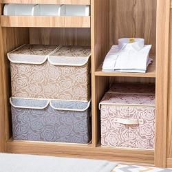 Prandom Large Foldable Storage Bins with Lids Fabric Decorative Storage Boxes Cubes Organizer Containers Baskets with Cover Handles Removable Divider for Bedroom Closet Nursery 17.3x11.8x9.8 Inch 3 Pack