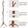WALTSOM Coat Racks Free Standing, Wooden Coat Hat Tree with 8 Hooks, Hallway Entryway Clothes Hanger Hook Stand for Coat, Scarves, Handbags, Umbrella, NO Tools Required, Solid Wood (Caramel)
