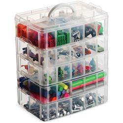 LifeSmart USA Stackable Storage Container Clear 50 Adjustable Compartments Compatible with Lego Dimensions LOL Surprise Littlest Pet Shop Arts and Crafts and More (5 Tier)