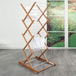 QFFL New Wooden Folding Clothes Airer Telescopic Drying Rack for Bedroom Living Room Bathroom Hanging Towel Clothes 63x131cm/24.8x51.7 Inch Hangers