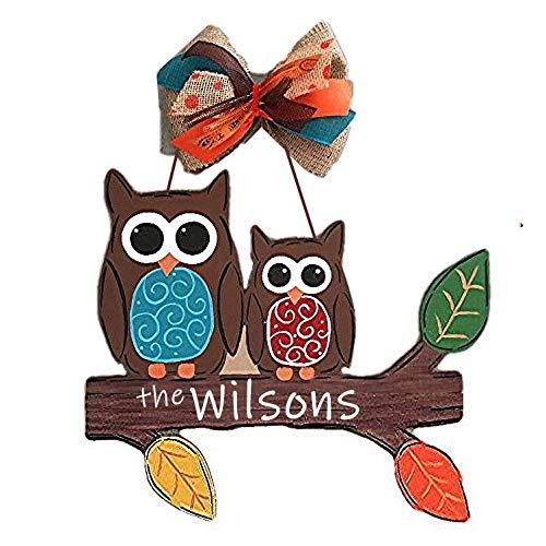 Fall Owls Welcome Door Hanger, Forest Animal Owls Wreath Sign, Woodland Creatures Wood Sign, Tree Branch with Leaves, Fall Decorations