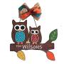 Fall Owls Welcome Door Hanger, Forest Animal Owls Wreath Sign, Woodland Creatures Wood Sign, Tree Branch with Leaves, Fall Decorations