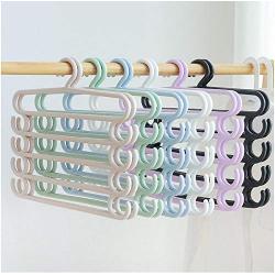 5pcs Random Color Simple Useful Multi Layer Clothes Hanger Holder Space Saving Wardrobe Organizer Pants Towel Tie Scarf Storage Rack