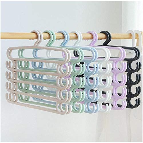 5pcs Random Color Simple Useful Multi Layer Clothes Hanger Holder Space Saving Wardrobe Organizer Pants Towel Tie Scarf Storage Rack