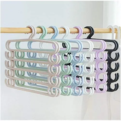 5pcs Random Color Simple Useful Multi Layer Clothes Hanger Holder Space Saving Wardrobe Organizer Pants Towel Tie Scarf Storage Rack