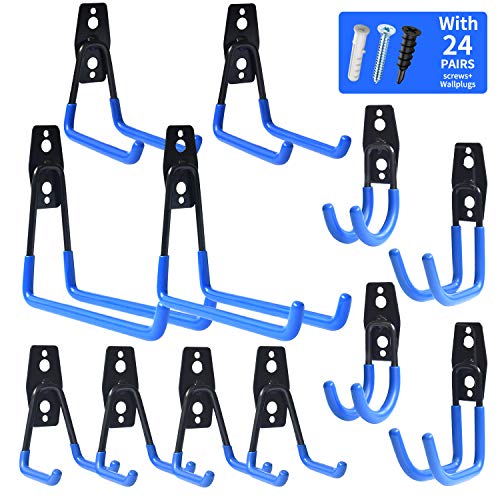 NZACE Garage Hooks Storage Utility Double Hooks, Heavy Duty for Organizing Power Tools, Ladders, Bulk items, Bikes, Ropes etc.(12 Pack))