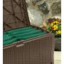 Suncast 99-Gallon Large Deck Boxes - Lightweight Resin Indoor/Outdoor Storage Container and Seat for Patio Cushions and Gardening Tools - Store Items on Patio, Garage, Yard - Mocha