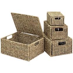 Best Choice Products Woven Seagrass Multi-Purpose Storage Boxes Baskets for Home Decor, Organization w/Lids, Set of 4, Natural