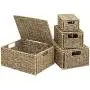 Best Choice Products Woven Seagrass Multi-Purpose Storage Boxes Baskets for Home Decor, Organization w/Lids, Set of 4, Natural
