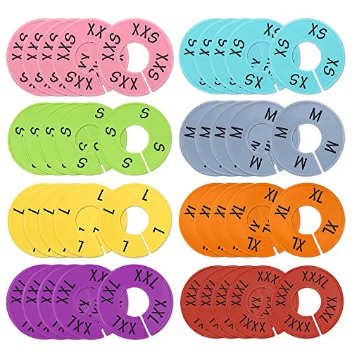 Caydo 40 Pieces 8 Colors Clothing Size Dividers Round Hangers Closet Dividers, Size XXS to XXXL