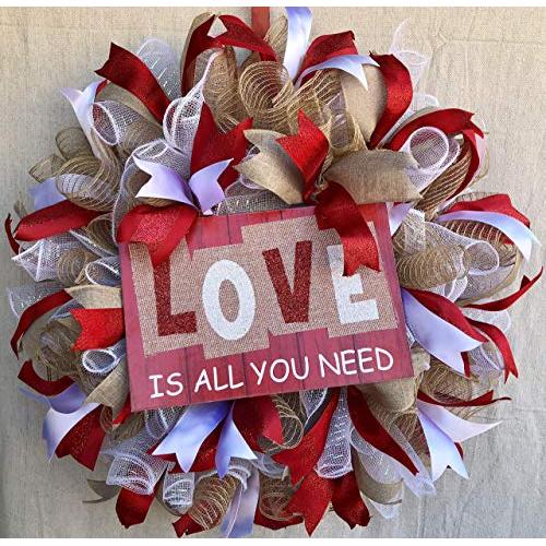 Rustic Valentine Love Wreath Valentine Decor Valentine Door Hanger Wall Decor Burlap Bowtique