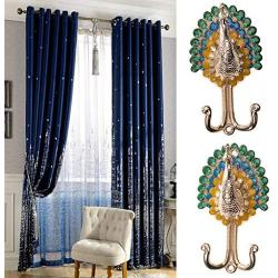 MonkeyJack Retro 3D Design 1 Pair Peacock Double Metal Clothes Towel Bag Wall Hanger DIY Hook - Gold