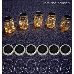 Mason Jar Solar Lids Lights,6-Pack 30 LEDs Fairy Fireflies String Lights Lids Insert(6 Hangers Included, Jars Not Included), Fits Regular Mouth Mason Jars,Patio Garden Decor Solar outdoor Laterns