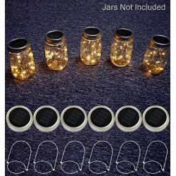 Mason Jar Solar Lids Lights,6-Pack 30 LEDs Fairy Fireflies String Lights Lids Insert(6 Hangers Included, Jars Not Included), Fits Regular Mouth Mason Jars,Patio Garden Decor Solar outdoor Laterns