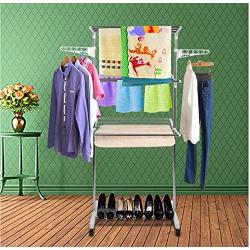 Stainless Steel Three-Layer Foldable Hanger Clothes Drying Rack Household Clothes Shoes Movable Hanger Baby Clothes Hangers