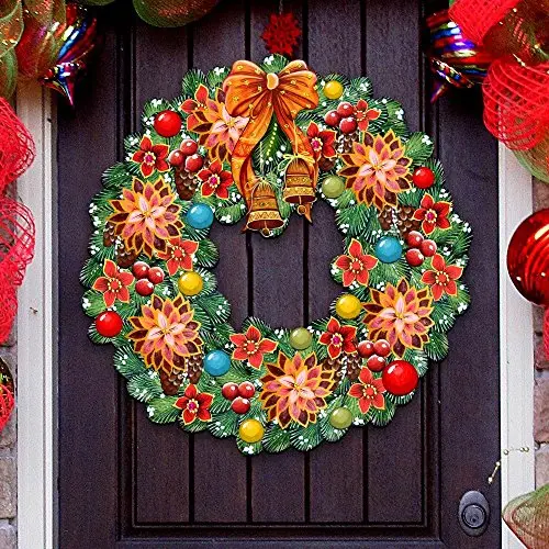 G.DeBrekht Christmas Wreath Wooden Decorative Holiday Door Hanger/Wall Hanger #8185307H