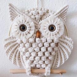 Sundlight Owl Macrame Wall Hanging Art Decor Handmade Woven Tapestry Boho Ornament Wall Hanger - Office Living Room Bedroom Nursery Craft Decorations fit Home