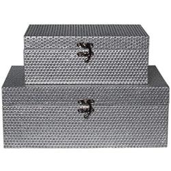 MODE HOME Silvery Glitter Wooden Jewelry Storage Boxes Decorative Treasure Boxes Set of 2