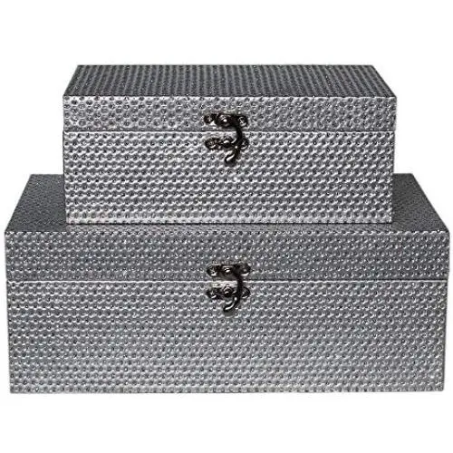MODE HOME Silvery Glitter Wooden Jewelry Storage Boxes Decorative Treasure Boxes Set of 2 MODE HOME Silvery Glitter Wooden Jewelry Storage Boxes Decorative Treasure Boxes Set of 2