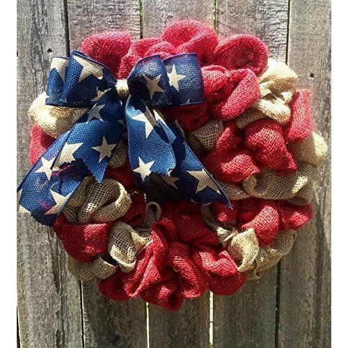 Burlap American Flag Wreath USA United States of America Red White Blue Burlap door hanger