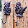 OwMell Set of 2 Owl and Bird Cast Iron Wall Hanger Hooks Rack, Vintage Rustic Decorative Wall Mounted Coat Hook Metal Clothes Hanger