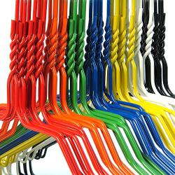 HANGERWORLD Pack of 50 Galvanised Steel Metal Coat Clothes Hangers with Plastic Coating in Mixed Colours 16 Inches Wide - 13 Gauge