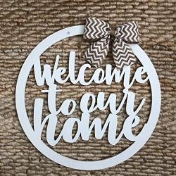 Circle Door Hanger - Welcome to Our Home Door Hanger - Modern Welcome Sign - Neutral Door Hanger - Everyday Modern Wreath - Year-round