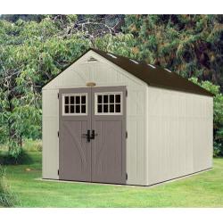 Suncast 13 x 8 Tremont Storage Shed - Natural Wood-Like Outdoor Storage for Power Equipment and Yard Tools - All-Weather Resin Material, Skylights and Shingle Style Roof