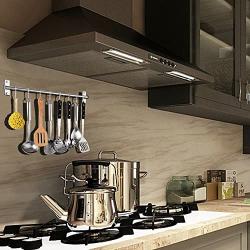 Kitchen Sliding Hooks, Stainless Steel Hanging Rack Rail Organize Kitchen Tools with 10 Utensil Removable S Hooks for Towel, Pot Pan, Spoon, Coats, Bathrobe, BBQ,Wall Mounted Hanger