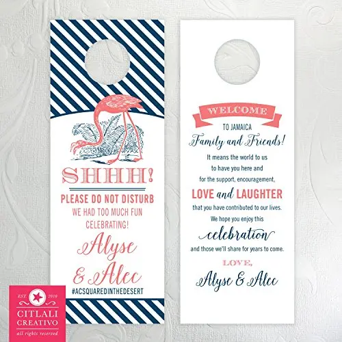 Flamingo Shhh Do Not Disturb Wedding Door Hangers (set of 10)