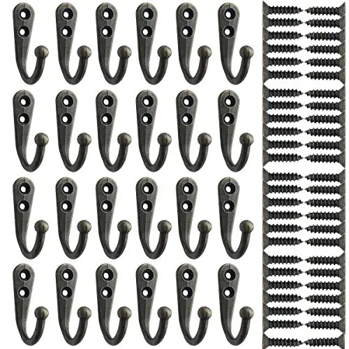 24 Pieces Coat Hooks Wall Mounted Robe Hook Single Coat Hanger No Scratch and 50 Pieces Screws （Bronze）